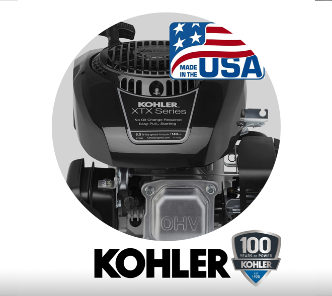 KOHLER (Колер)
Легендарные американские двигатели - только на газонокосилках GEOS. Выпускаются с 1920 года. Серия XTX — это двигатели профессионального уровня. 
Двигатели KOHLER  XTX  оснащены чугунными гильзами цилиндров.