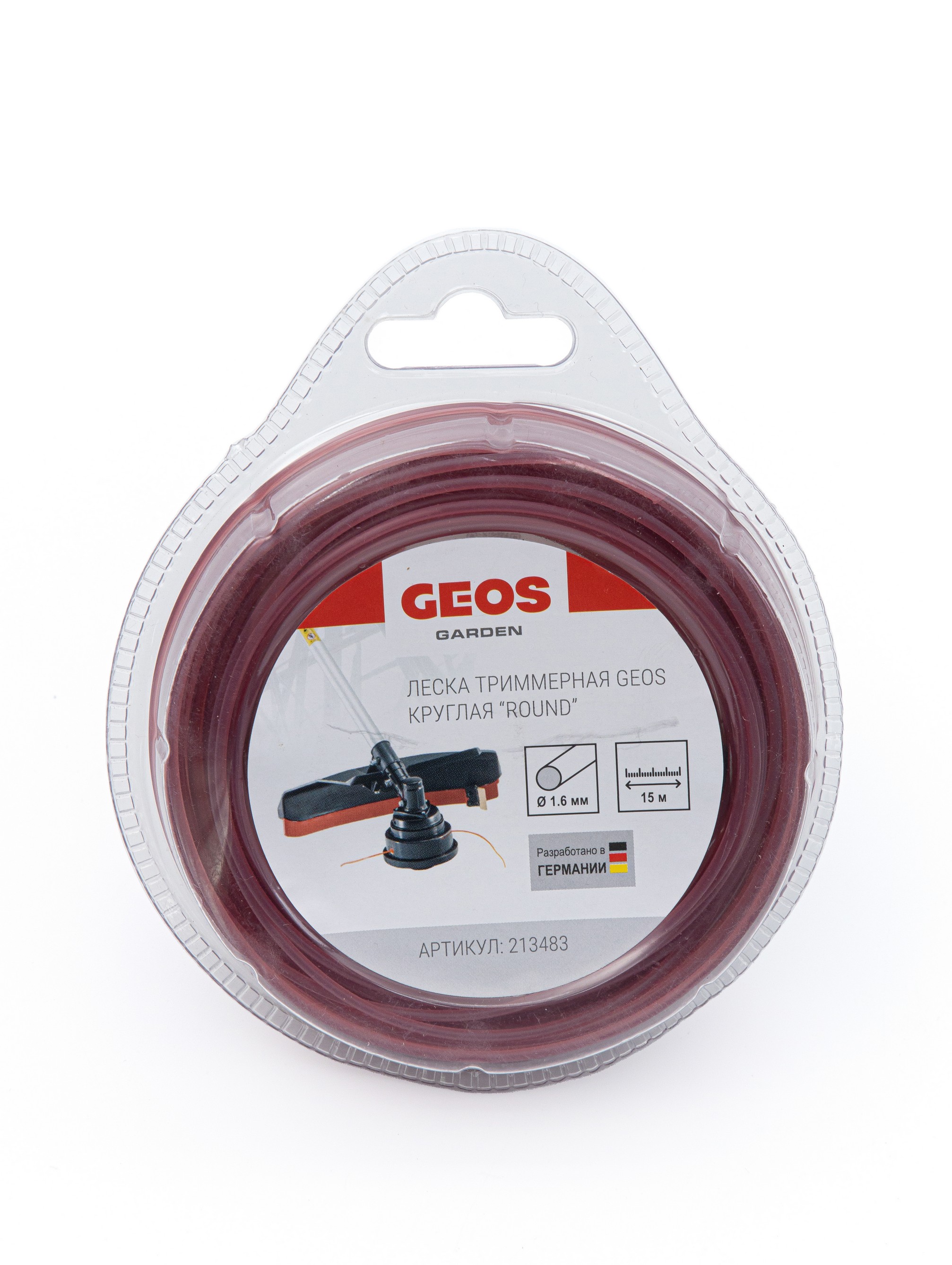 Леска триммерная GEOS круглая "Round", 1.6мм, 15м, в блистере