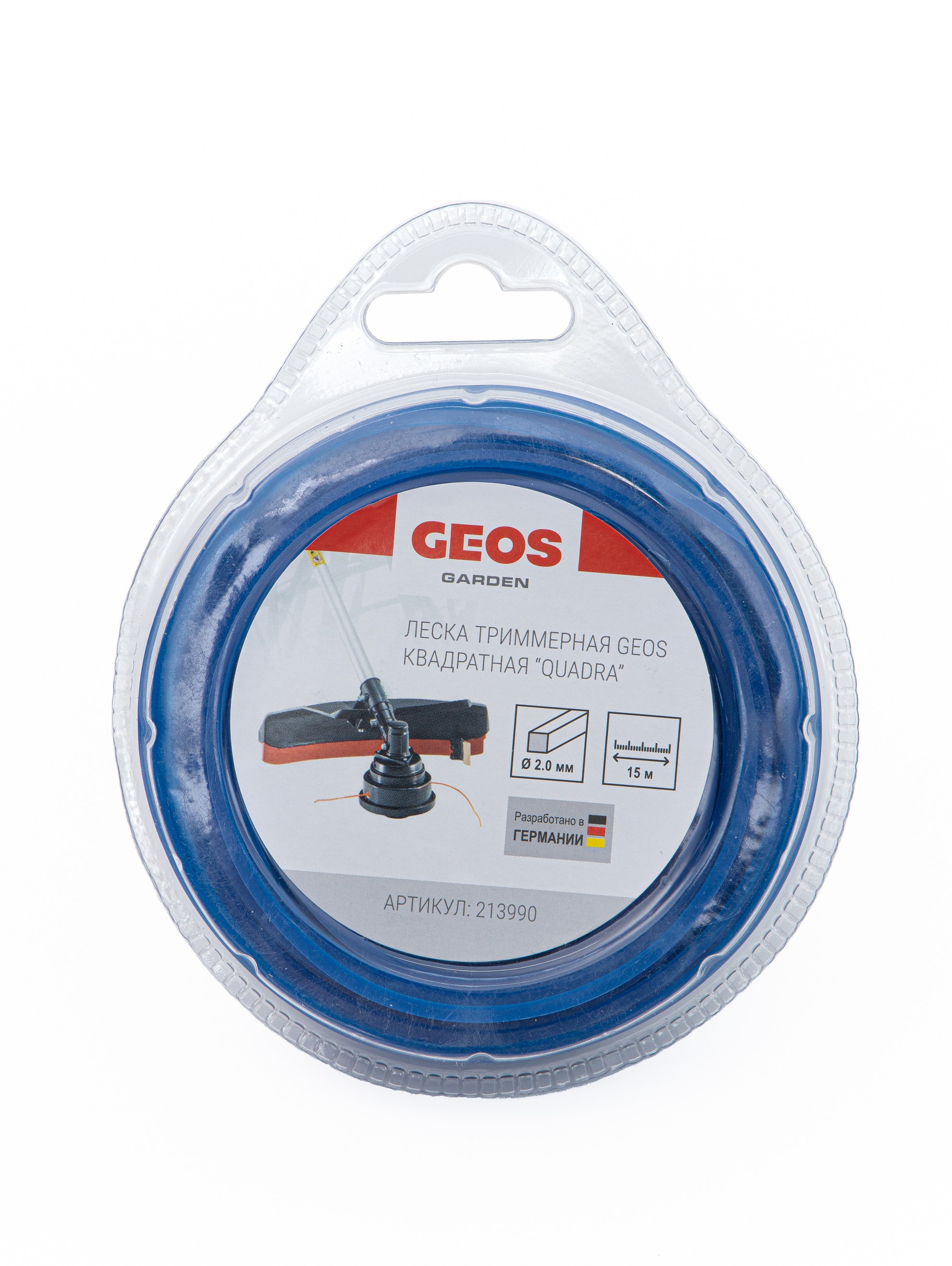 Леска триммерная GEOS квадратная "Quadra", 2.0мм, 15м, в блистере