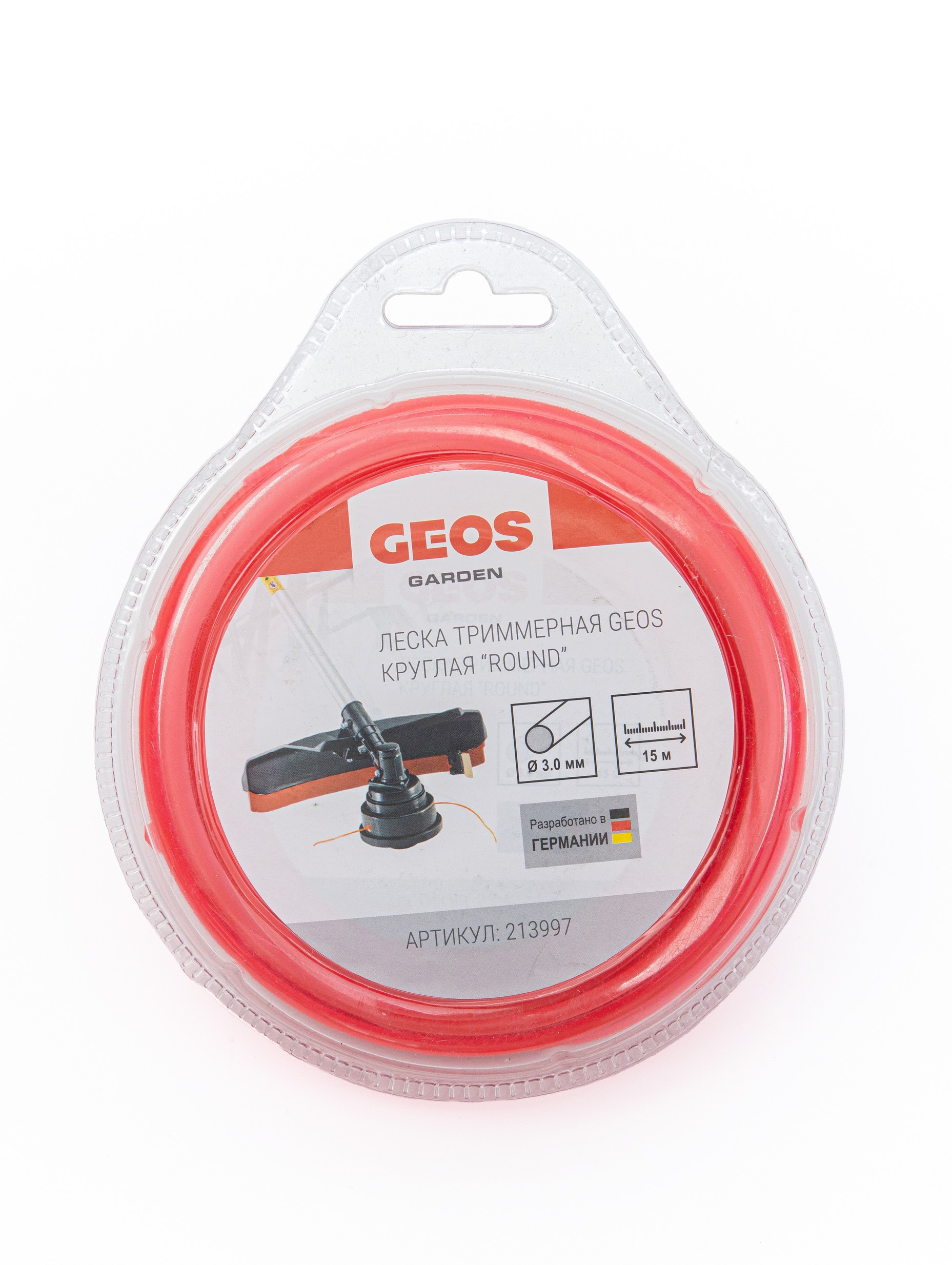 Леска триммерная GEOS круглая "Round", 3.0мм, 15м, в блистере