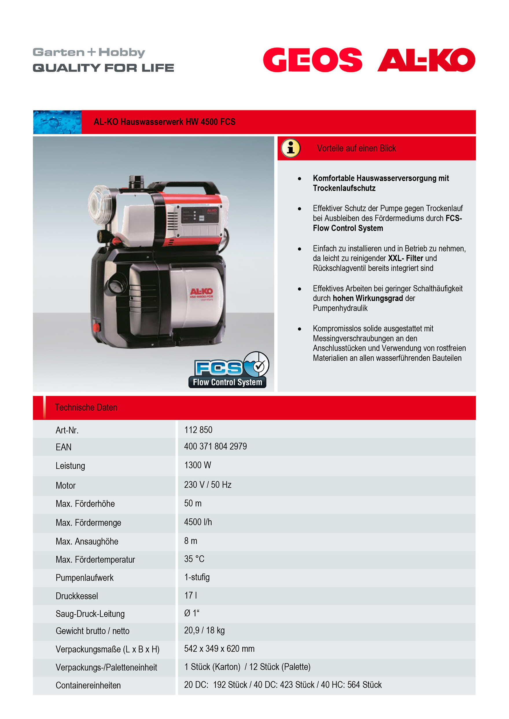 Насосная станция AL-KO Comfort HW  4500 FCS