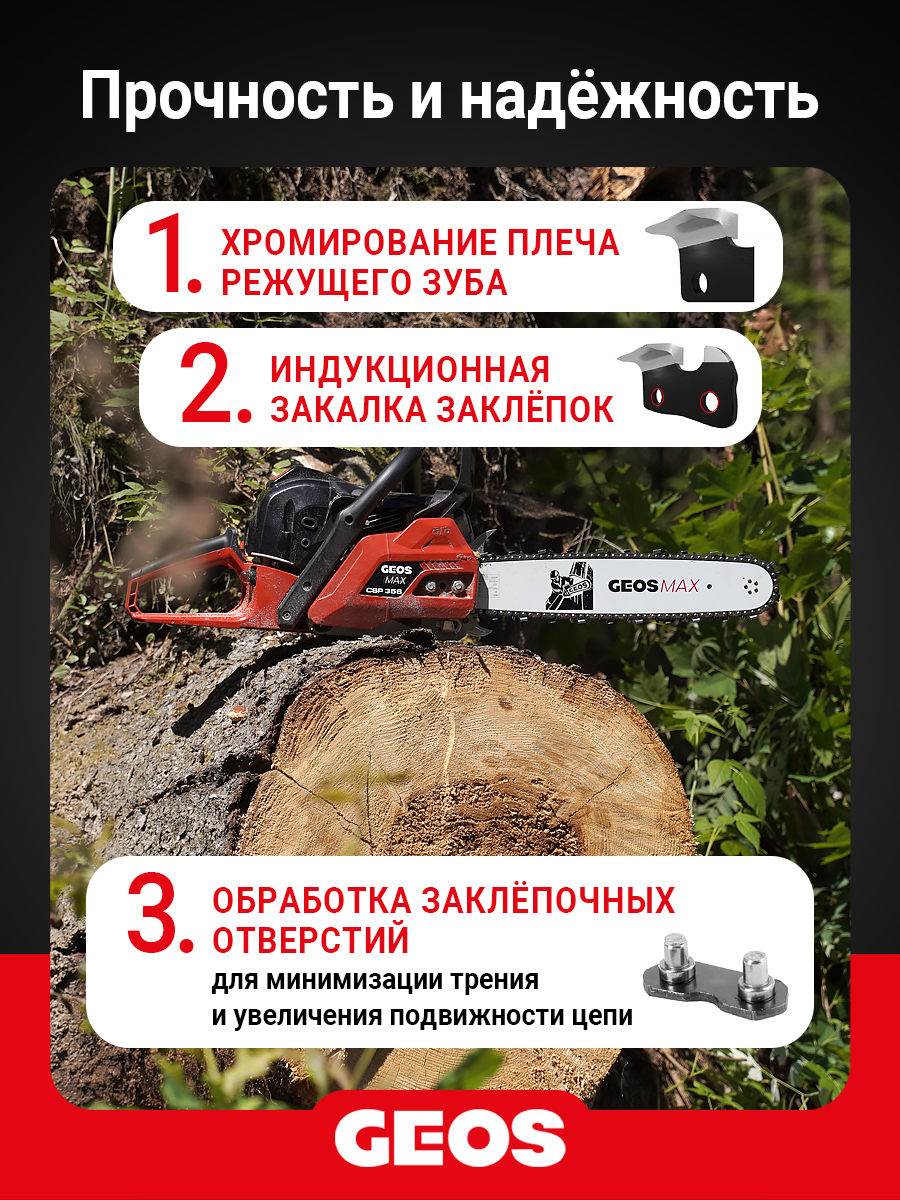 Цепь пильная GEOS 63LC 50 (14", 3/8" Low, 1.3мм, 50 звеньев, долото)