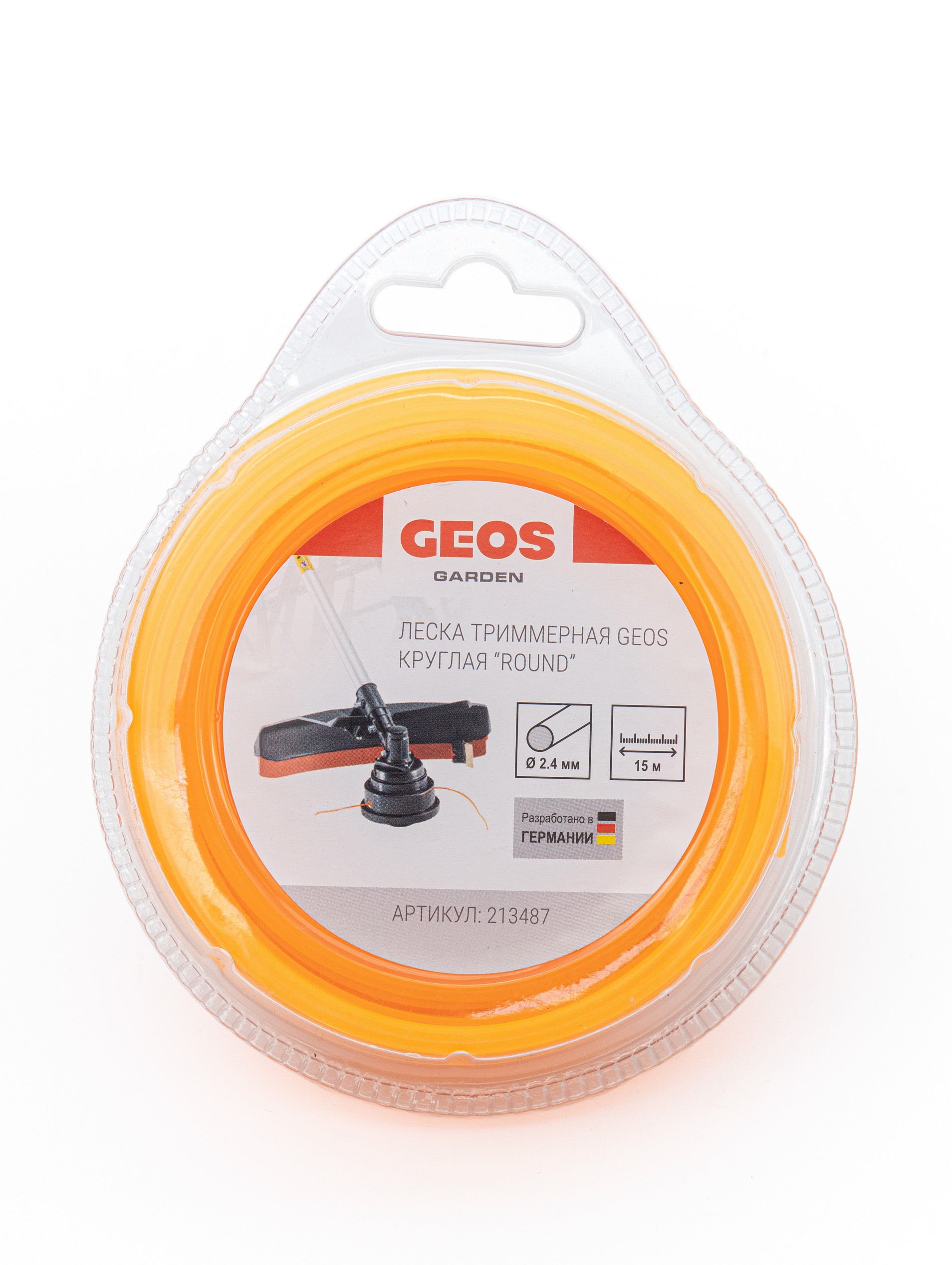 Леска триммерная GEOS круглая "Round", 2.4мм, 15м, в блистере