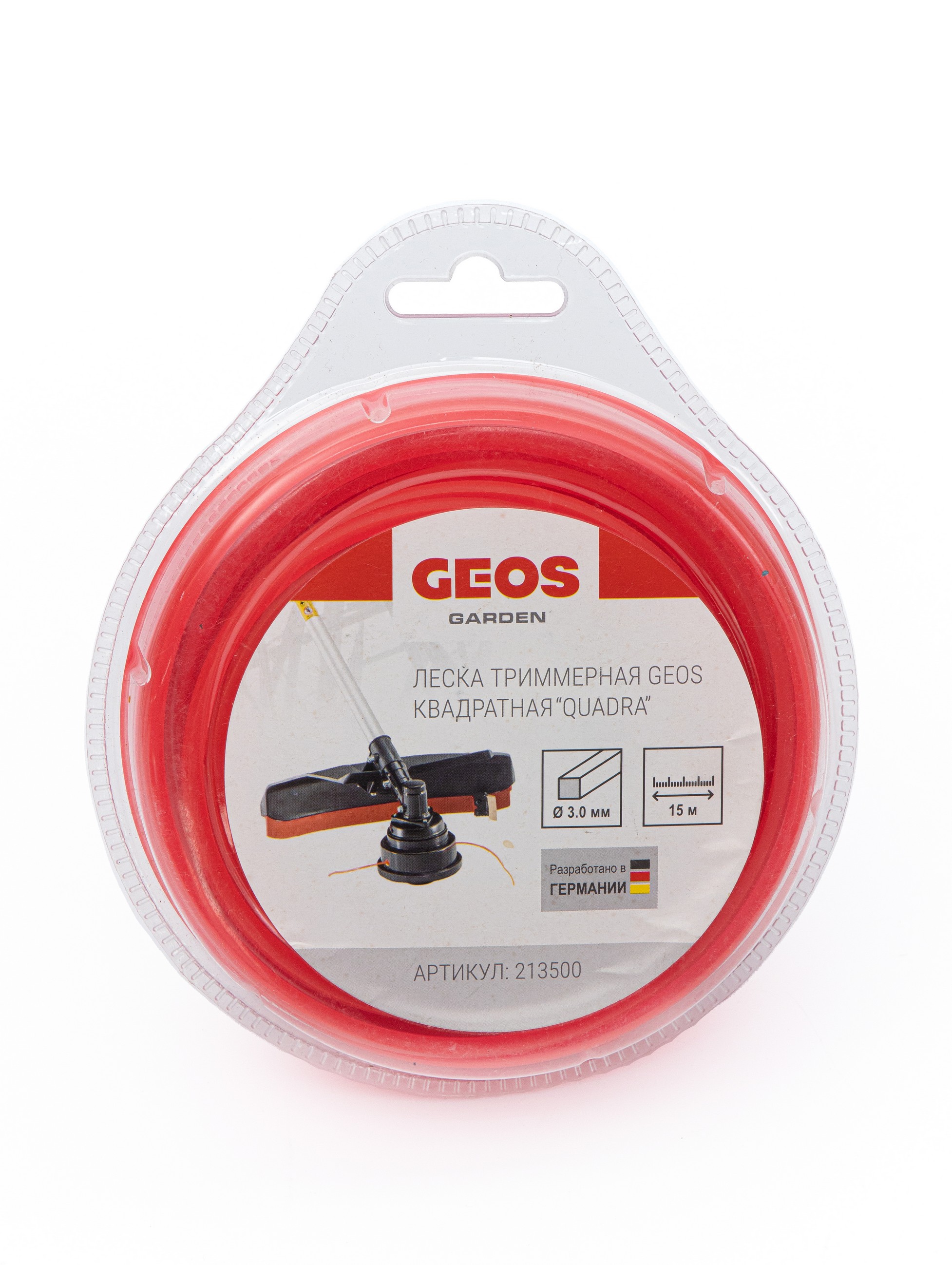 Леска триммерная GEOS квадратная "Quadra", 3.0мм, 15м, в блистере